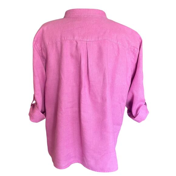 John Mark Pink 100% Linen Button Down Shirt Tie Front Size XL Roll Tab Sleeves - Picture 6 of 10
